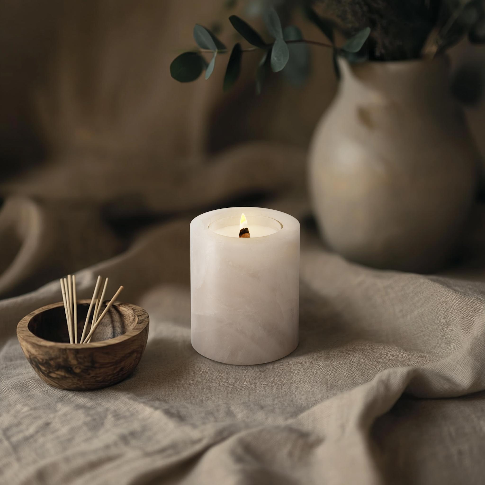 Clear quartz candle holder with soy wax – Clear Quartz for energy cleansing and home decor