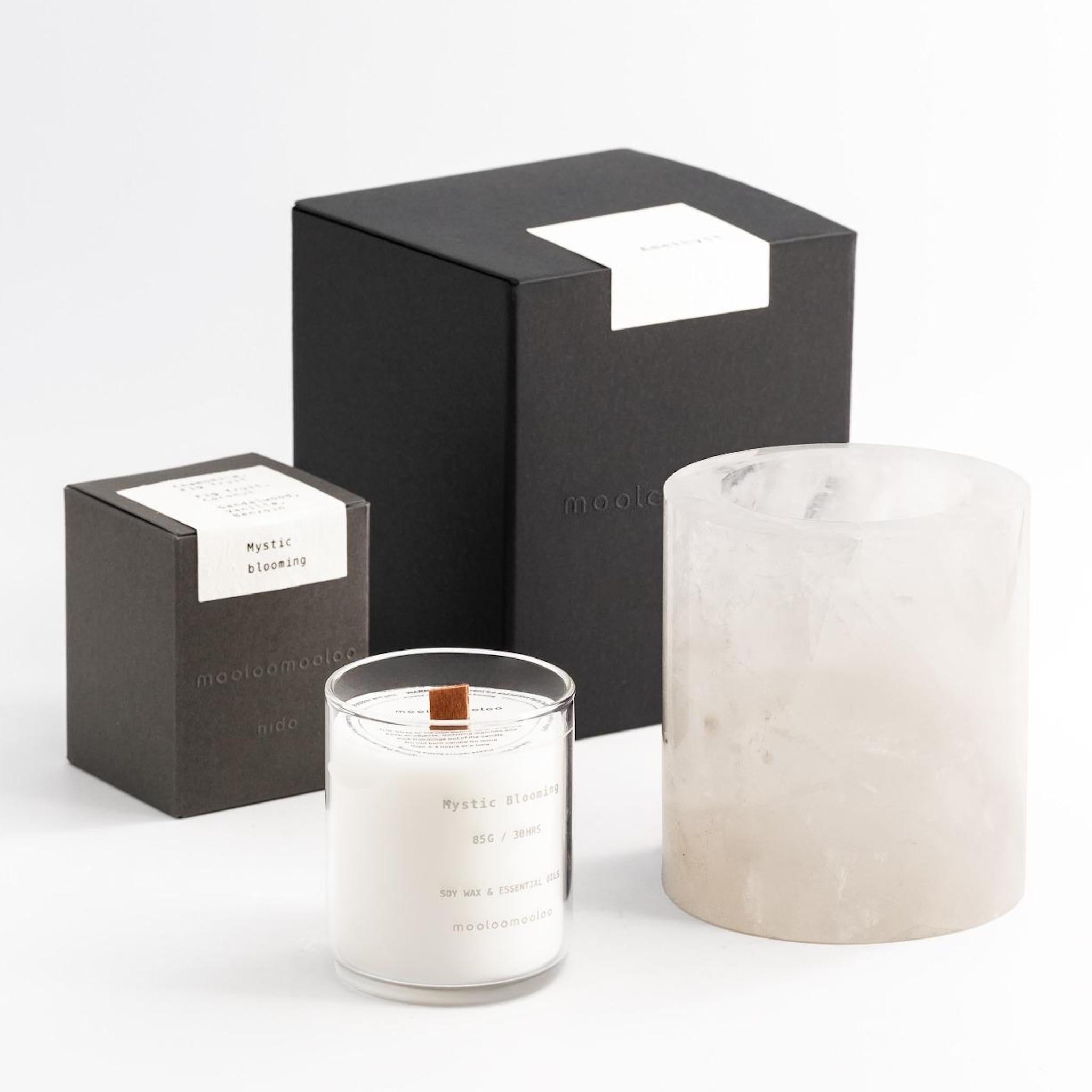 Clear Quartz candle holder with soy candle and luxury packaging – Mooloomooloo gift set