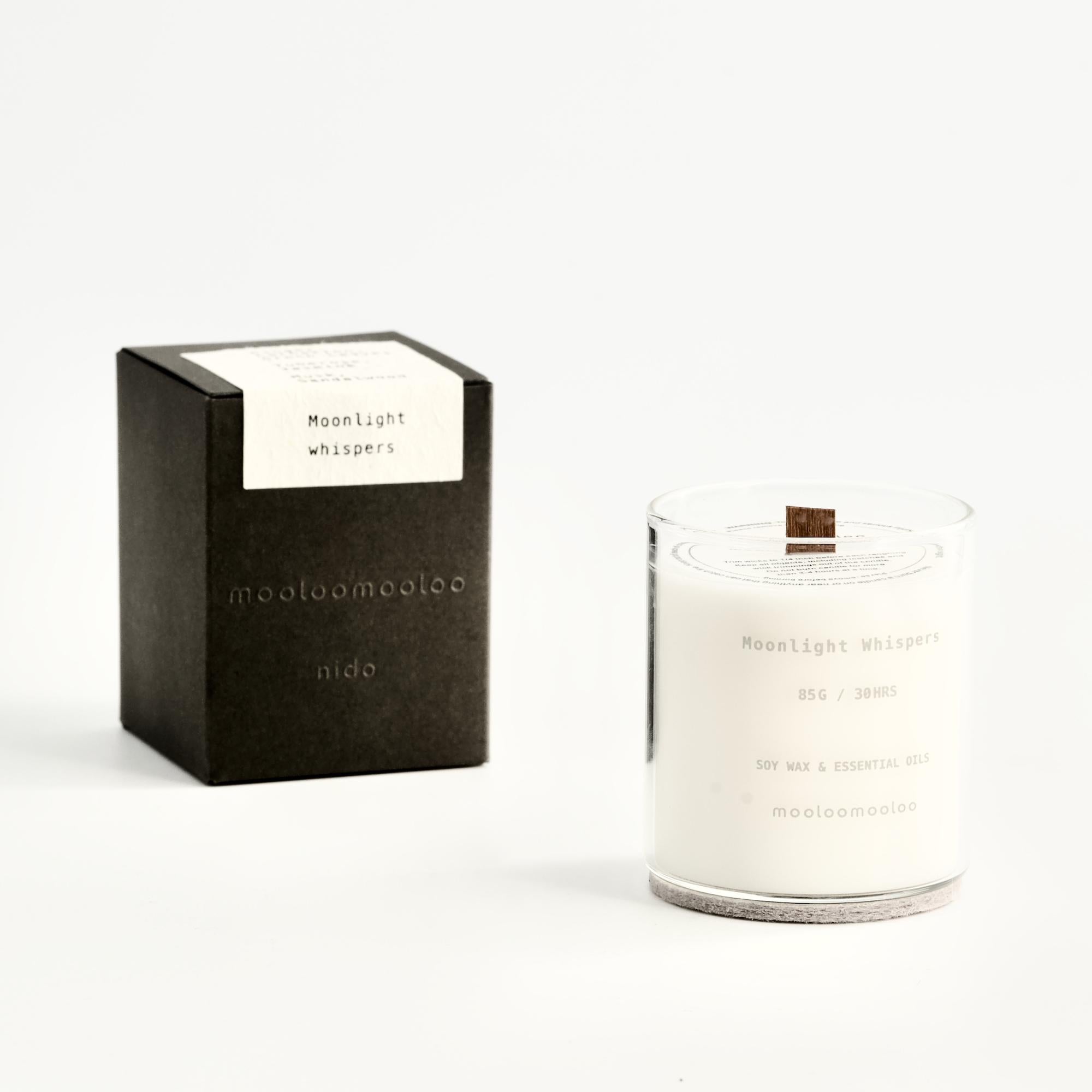 Moonlight Whispers candle and luxury packaging – elegant gift idea and aromatic decor accent