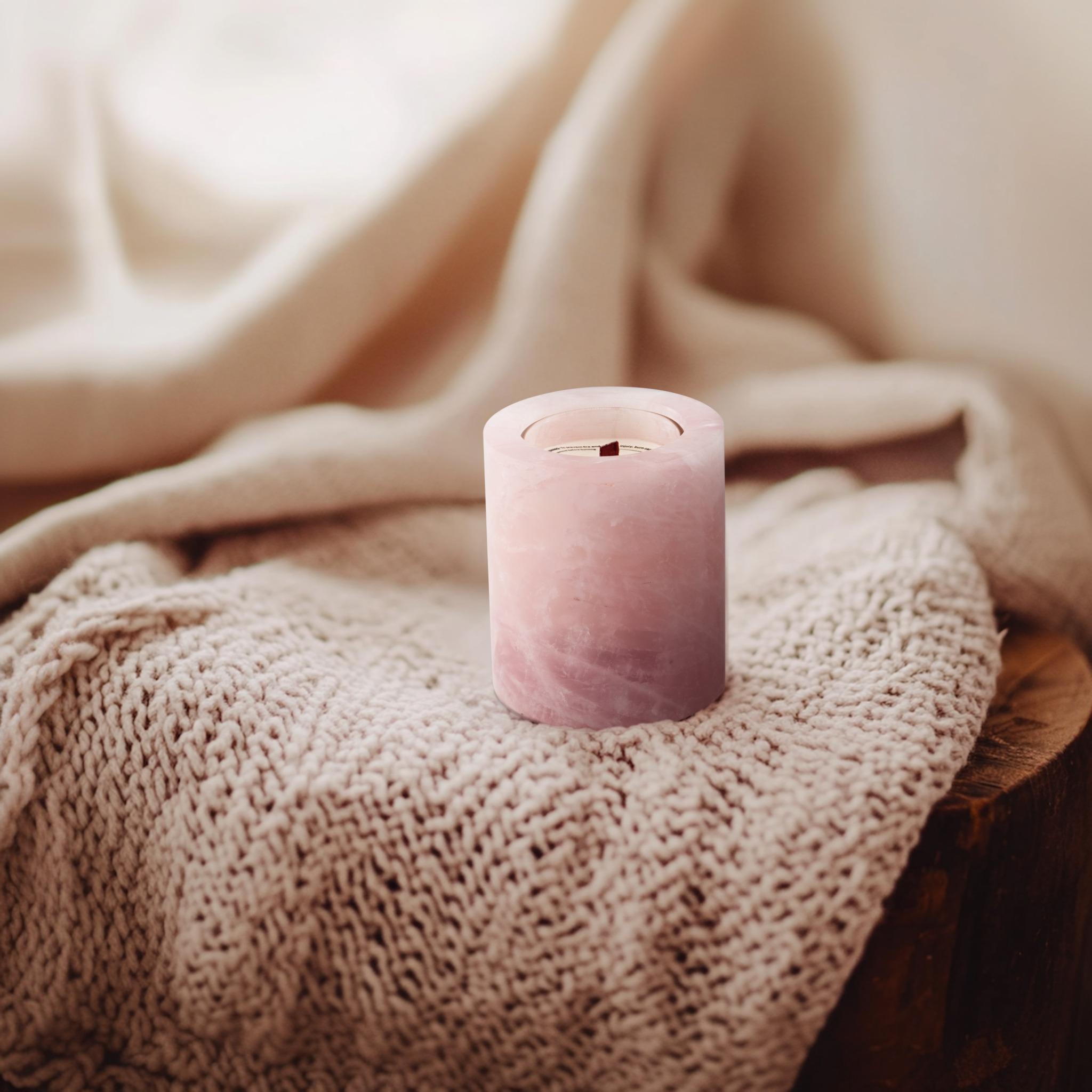 Rose Quartz candle holder – a calming crystal home decor accessory