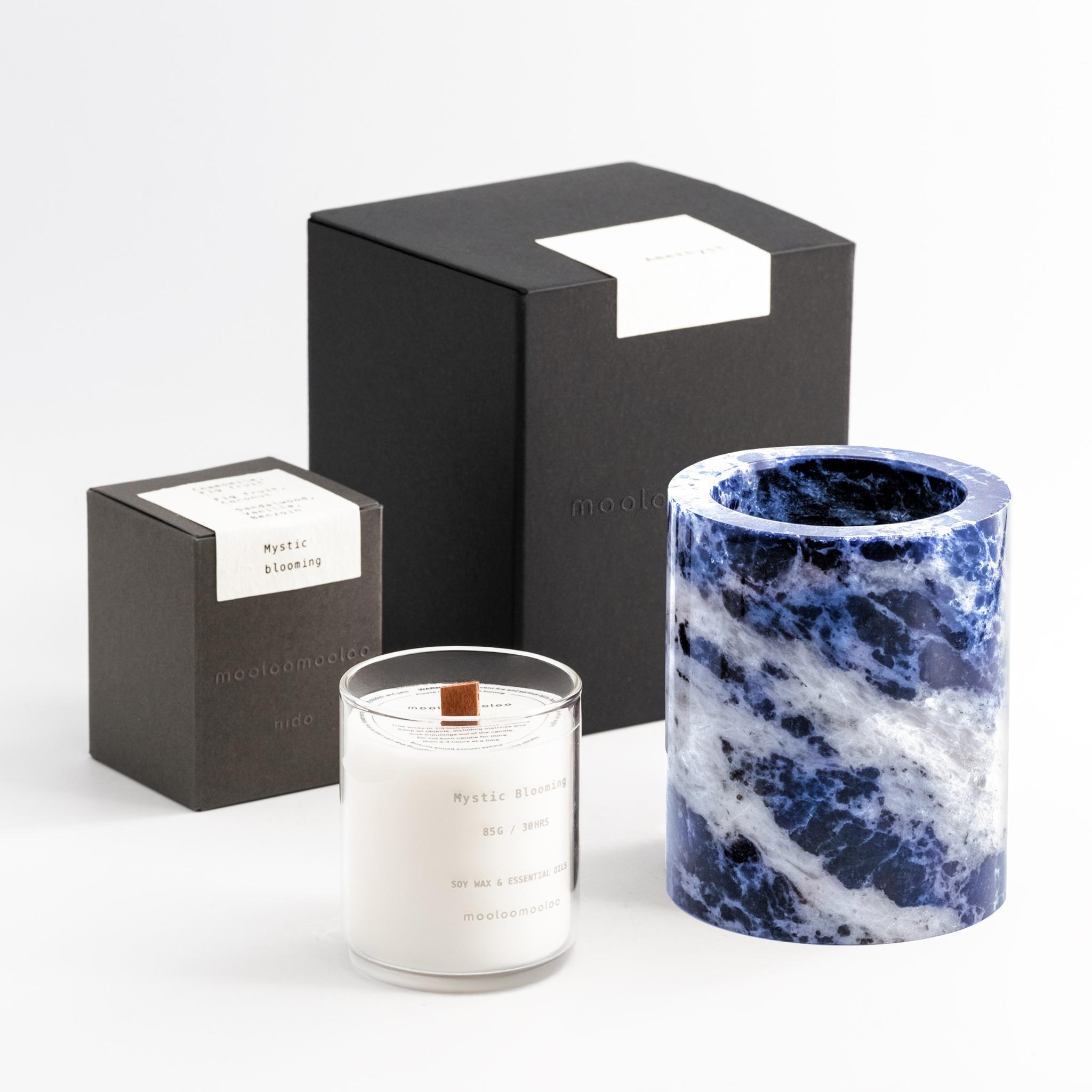 Sodalite crystal candle holder with gift packaging – luxurious home decor and thoughtful gift
